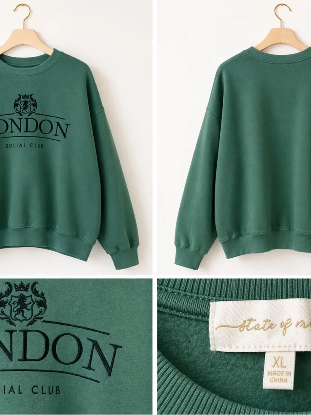 NWOT State of Mine London Social Club Sweatshirt Size XL Sage Green - Picture 1 of 6